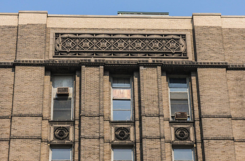 original hugh garden-designed 1907-8 exterior michael reese hospital speckled terra cotta spandrel and face brick