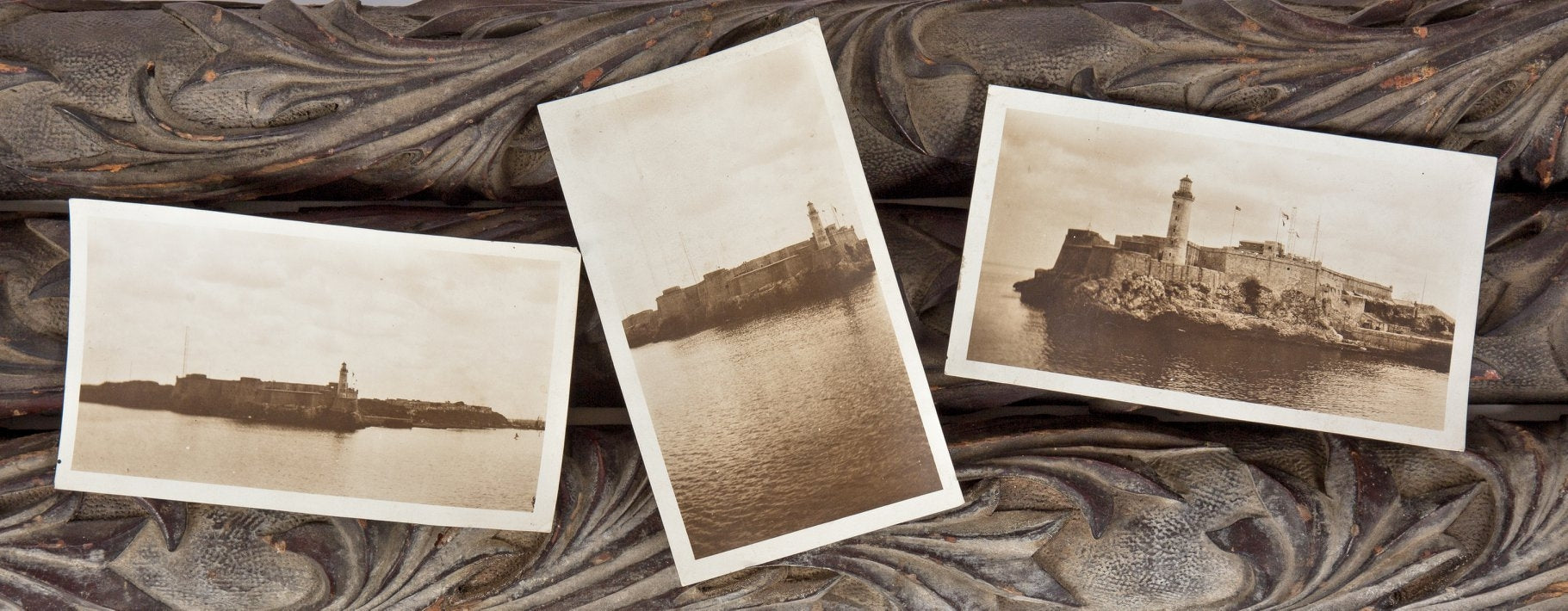 group of three original c. 1930's american depression era amateur photographic prints of alcatraz island taken on boat tour