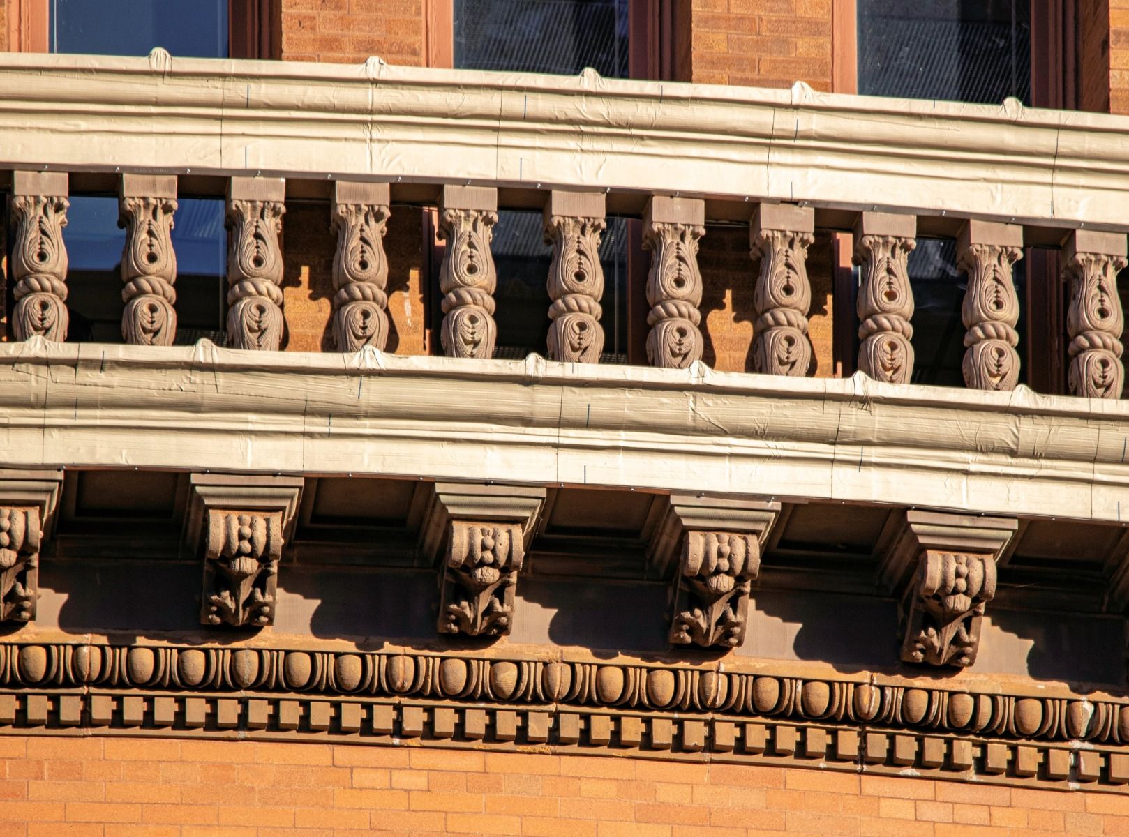 original buff-colored slip glazed terra cotta exterior baluster section from henry c. koch's 1895 milwaukee city hall building