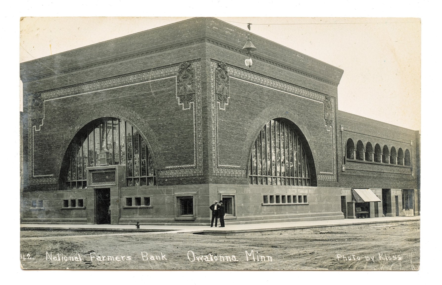 rare 1908 real photo postcard of louis sullivan's national farmer's merchant bank located in owatonna, minnesota