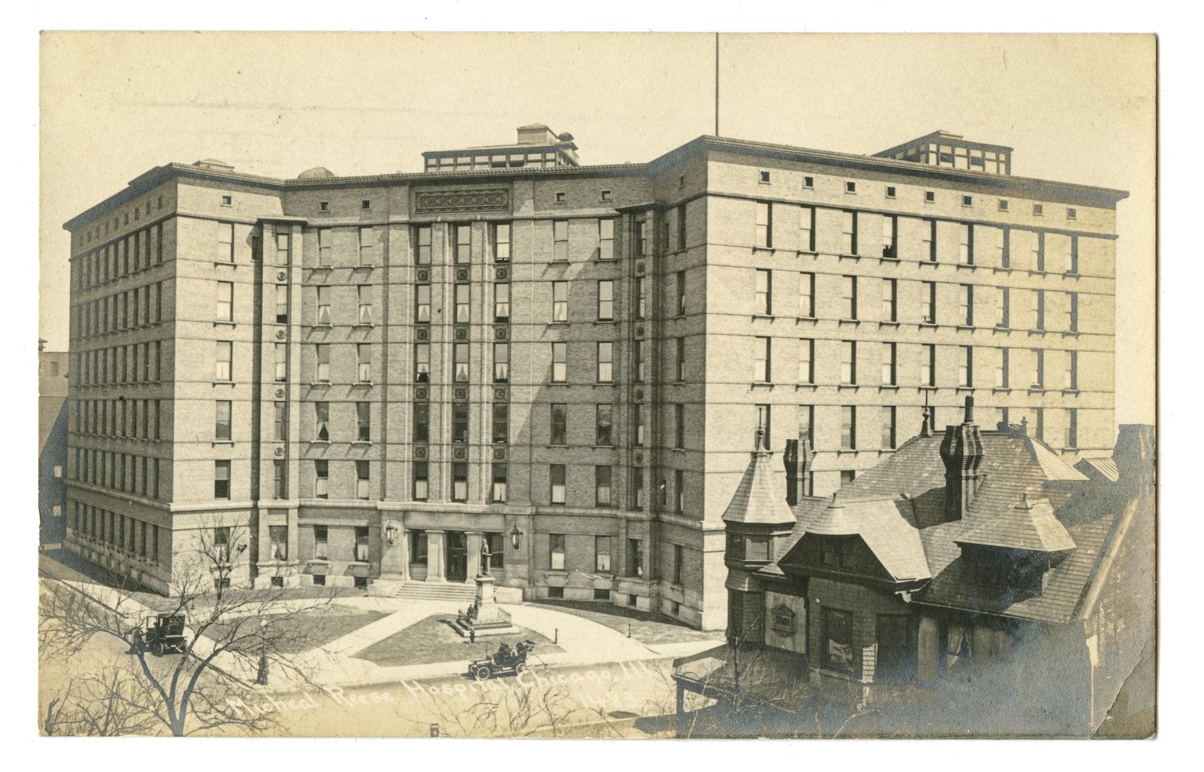 original hugh garden-designed 1907-8 exterior michael reese hospital speckled terra cotta spandrel and face brick