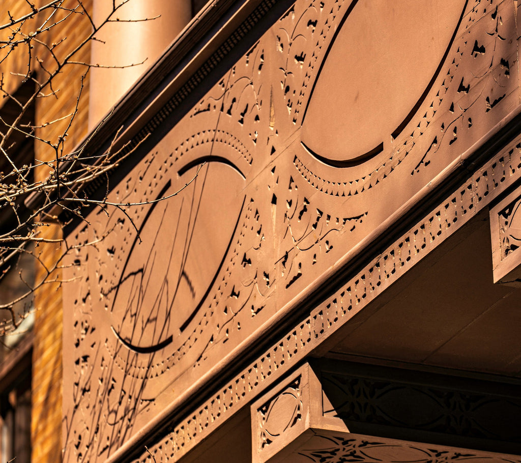 museum-quality 1891-2 fret-sawn painted pine wood gothic style loggia bracket panel from adler and sullivan's james charnley house