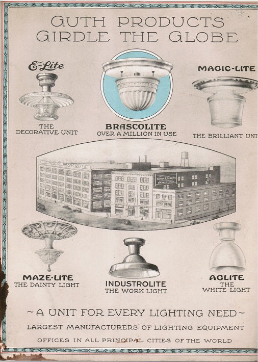 original c. 1925 edwin f. guth company lighting equipment catalog no. 15
