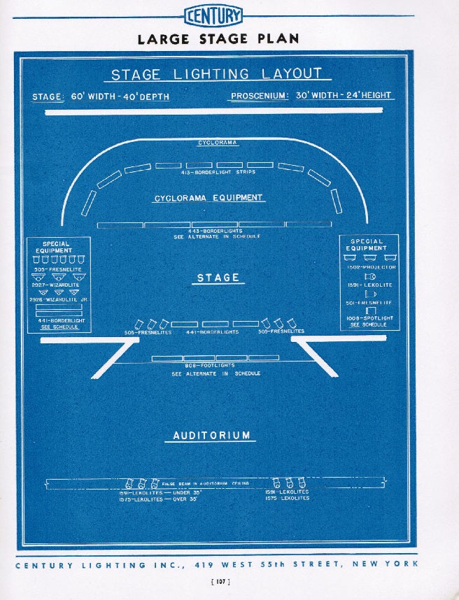 highly detailed all original c. 1937 century lighting inc lighting for theatres, motion pictures, photo studios catalog