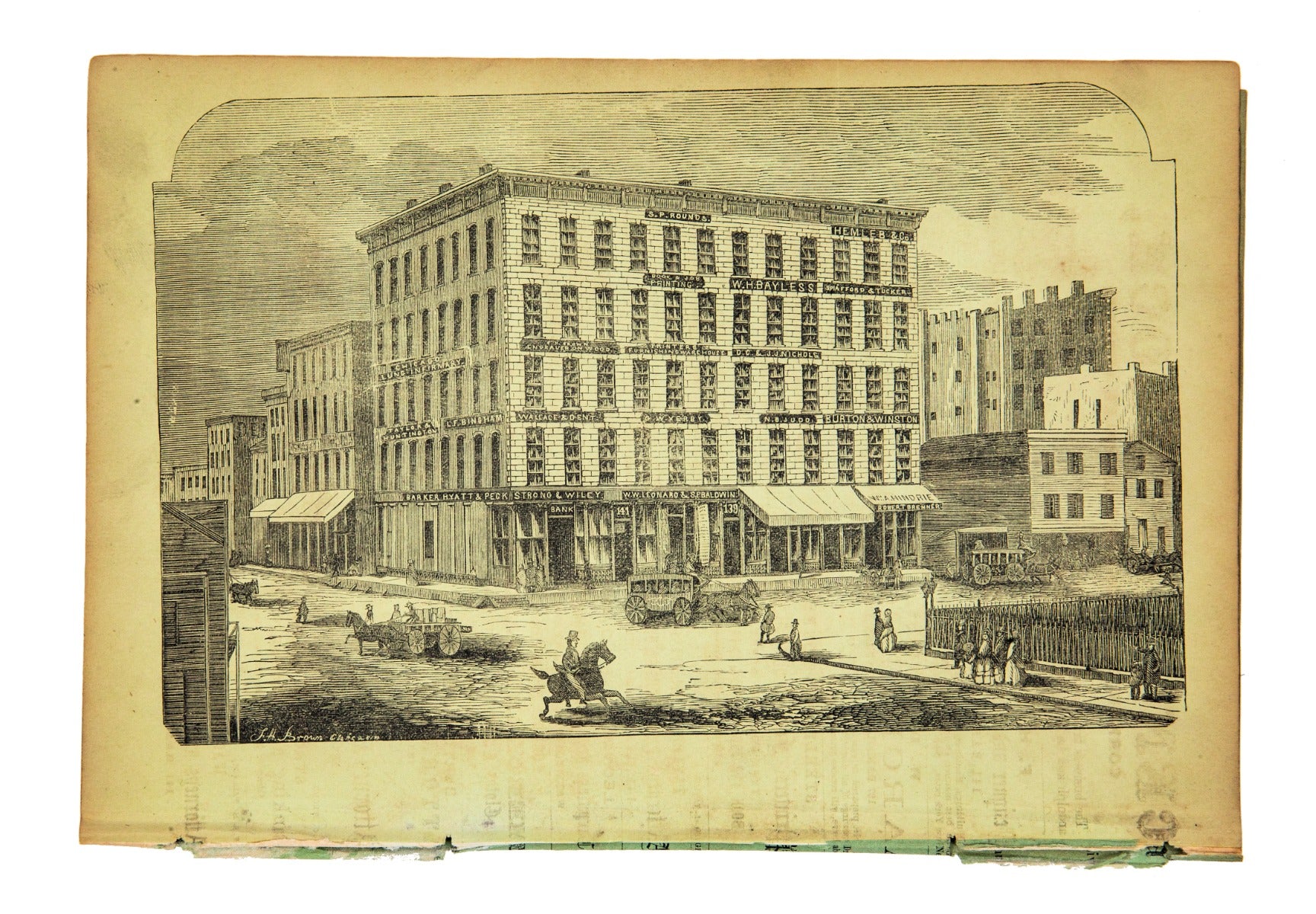 group of rare original and seldom seen engravings of downtown chicago buildings from the 1850s