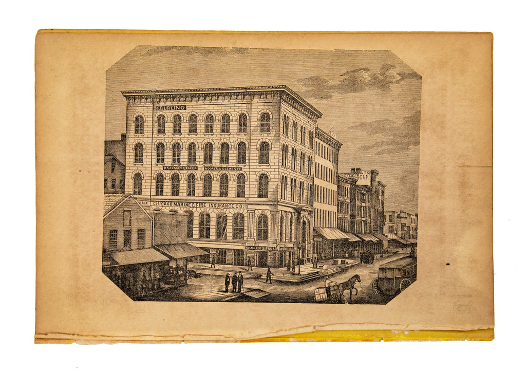 group of rare original and seldom seen engravings of downtown chicago buildings from the 1850s