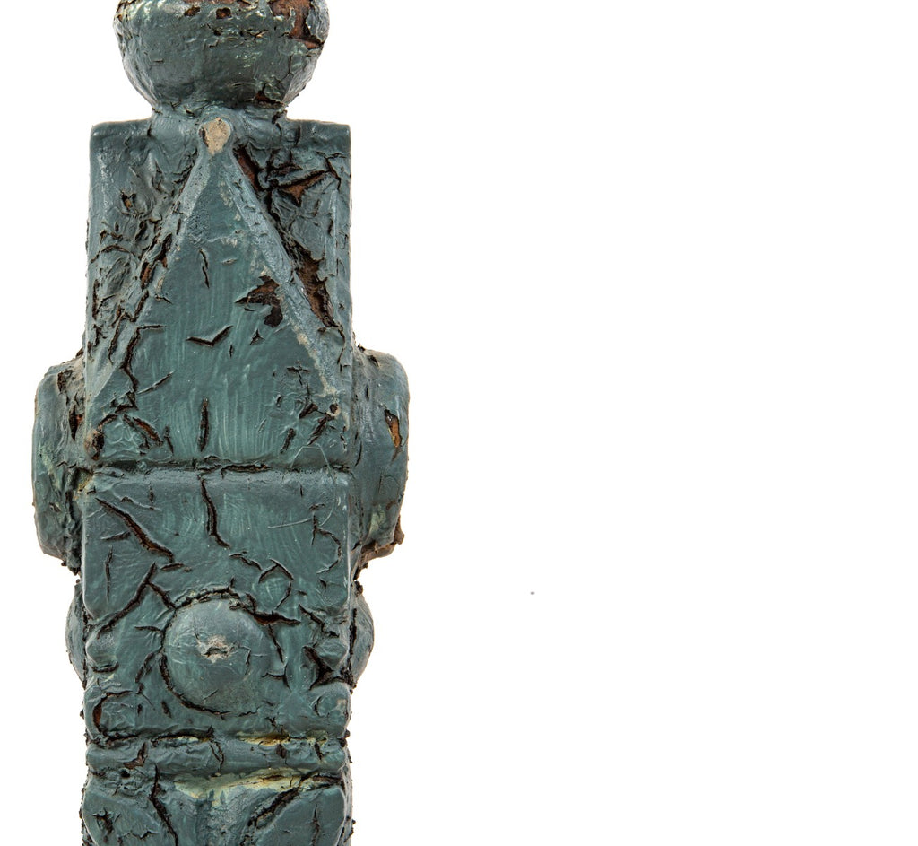 single all original 19th century "chicago style" salvaged exterior residential cast iron newel post with ball finial