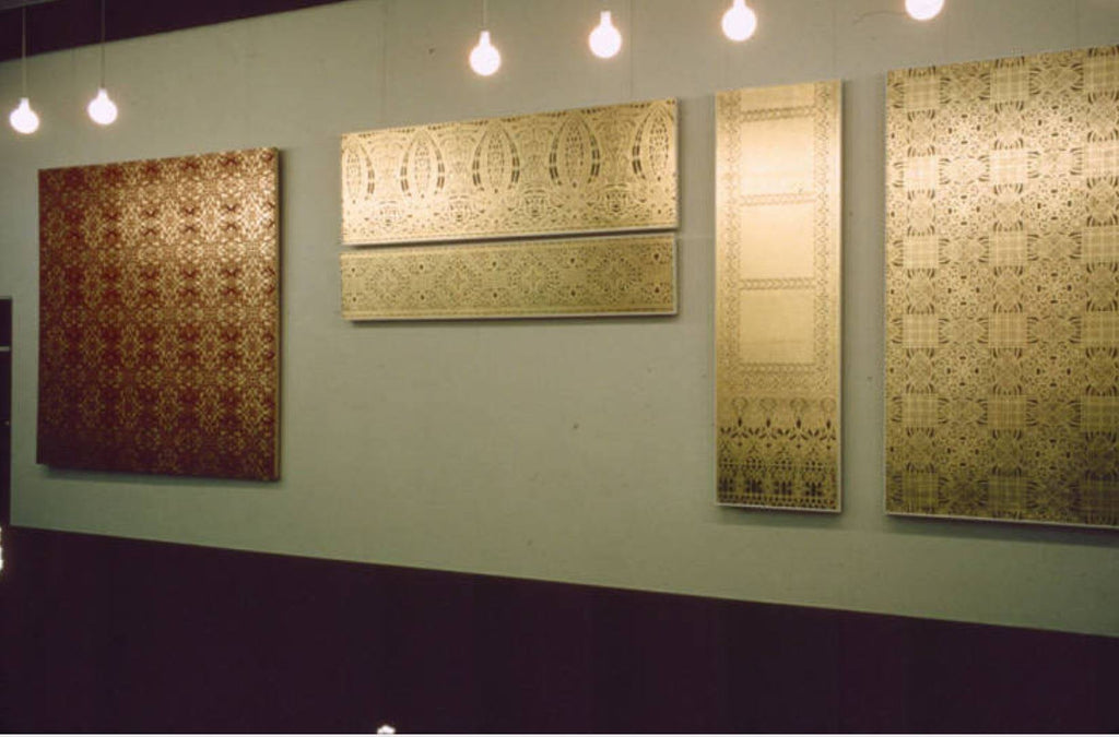 original hand-painted 1960s adler and sullivan schiller building or garrick theater test panel stencil on masonite