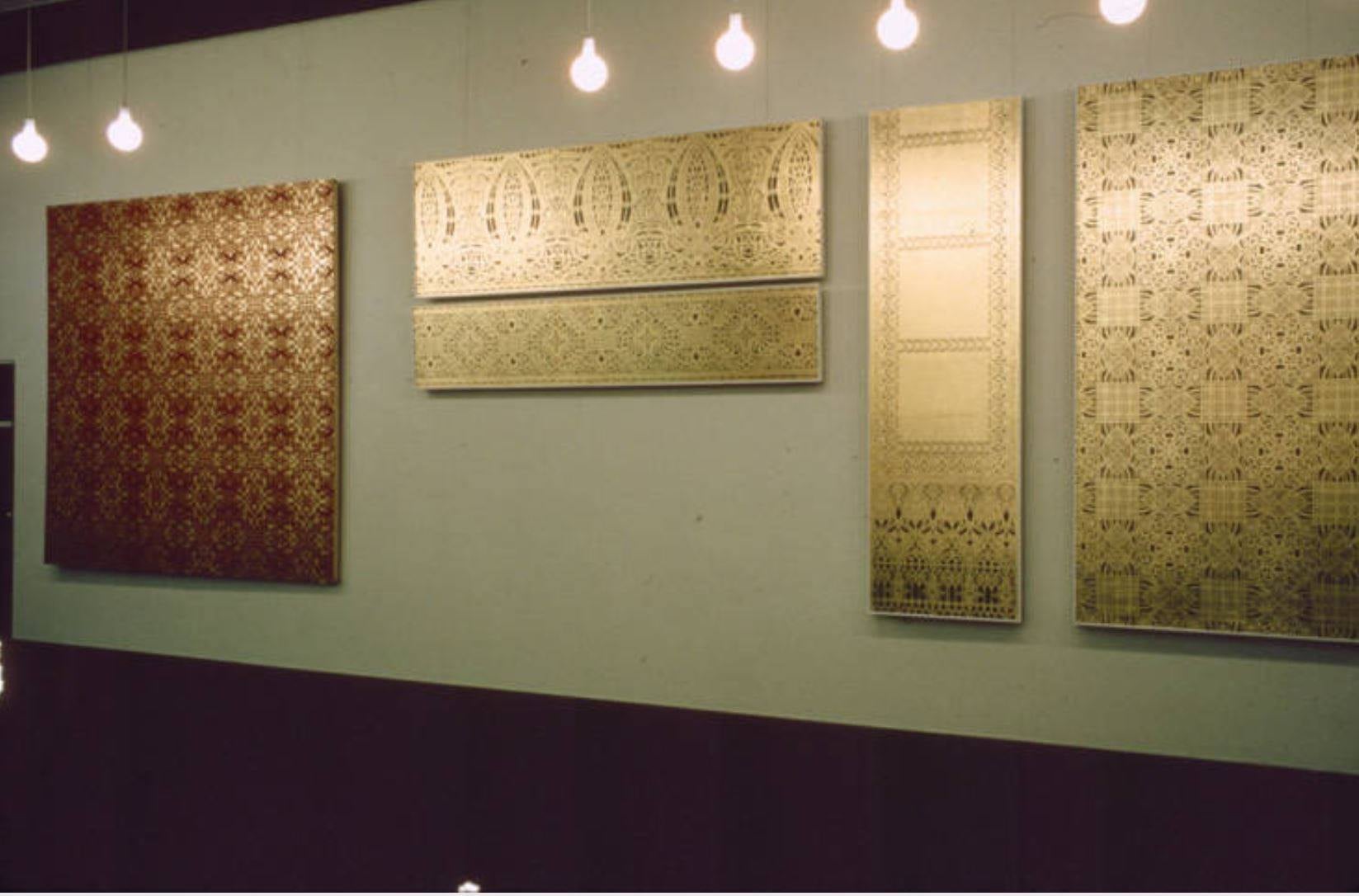 original hand-painted 1960s adler and sullivan schiller building or garrick theater test panel stencil on masonite