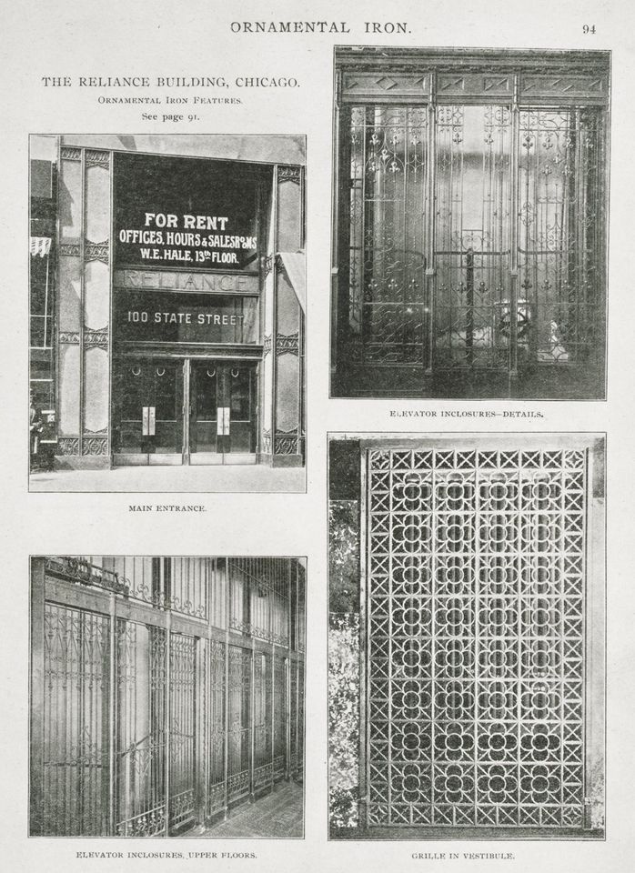 original 1895 reliance building interior ornamental cast iron elevator header fragment executed by winslow brothers