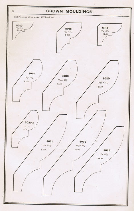c. 1906 lestershire lumber and box company's diminutive softbound "official moulding book" illustrating full finished sizes