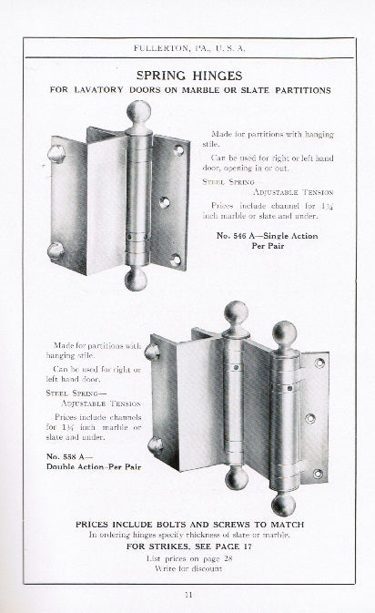 early 20th century original dent hardware company "marble and slate stall fittings and trimmings" hardbound product catalog (volume no. 2)