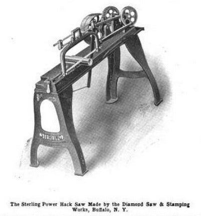 matching set of original early 20th century antique american industrial factory machine shop refinished cast iron power hack saw machine bases