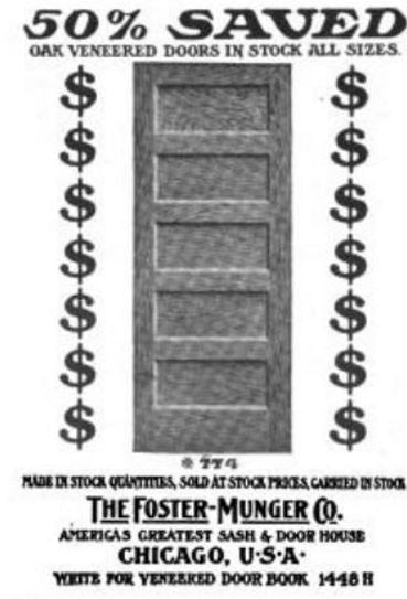 one of two matching original original early 20th century varnished golden oak wood residential pantry swinging door with intact large "florentine" pattern privacy glass pane