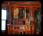 phenomenal one of a kind c. 1880's american victorian era interior david c. cook mansion jeweled stained glass window containing a baked enameled globe, textbook and feather pen