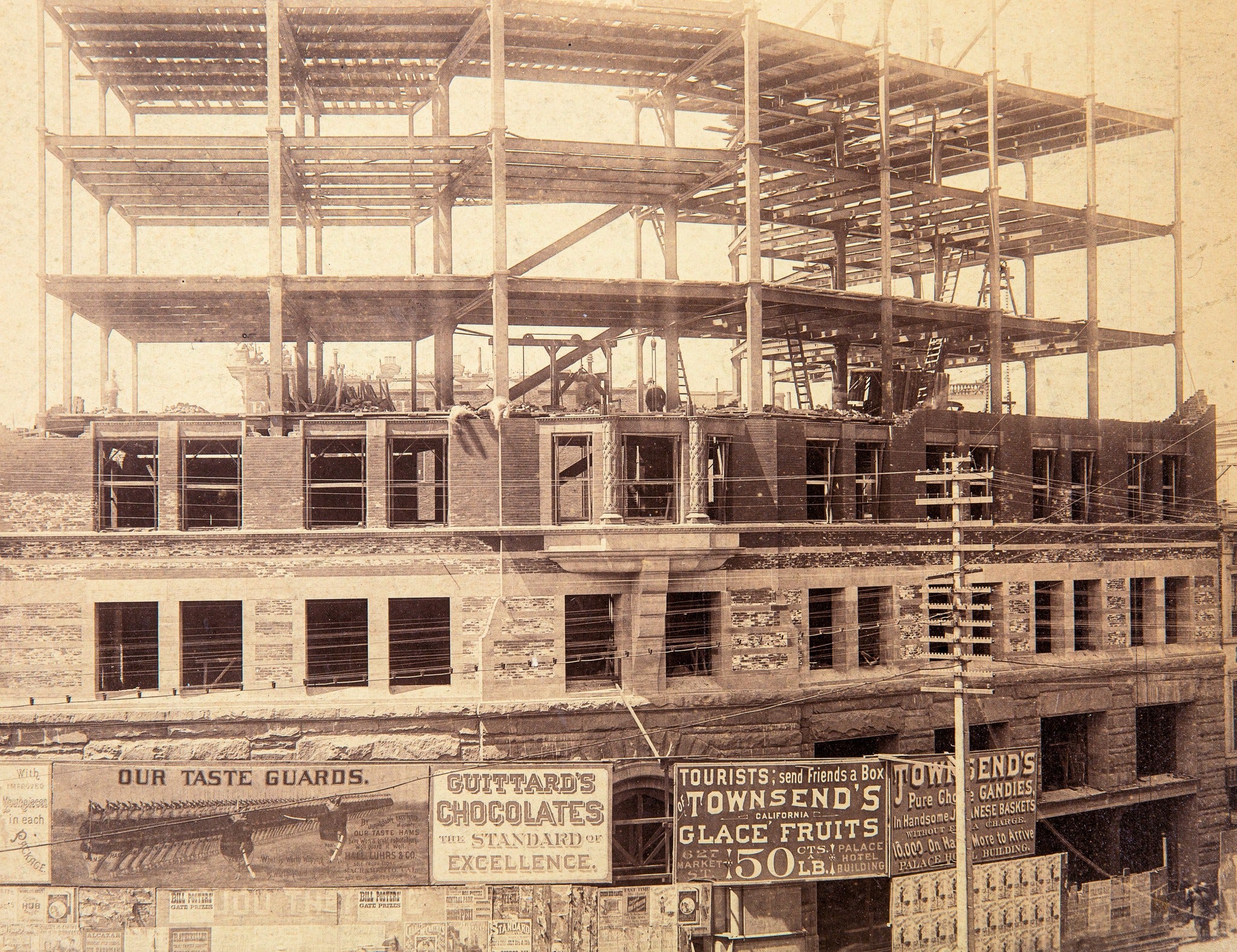 rare original mounted runnels and stateler construction photographic image of burnham and root's of old chronicle building, located 690 market street, san francisco, ca.