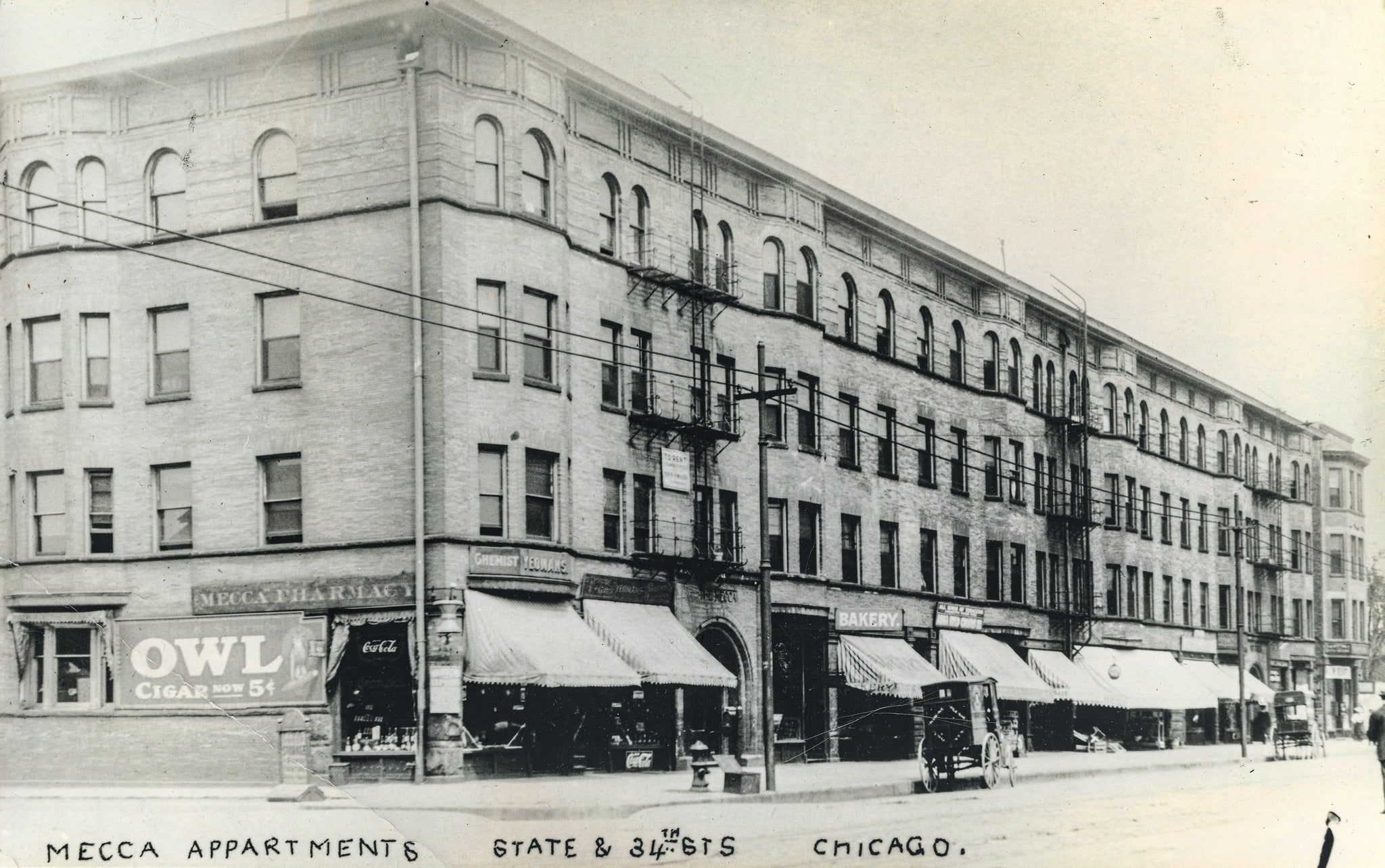 early 20th century image reprint of willoughby j. edbrooke and franklin pierce burnham's mecca flats (1892), located at 3360 south state street, chicago, il.