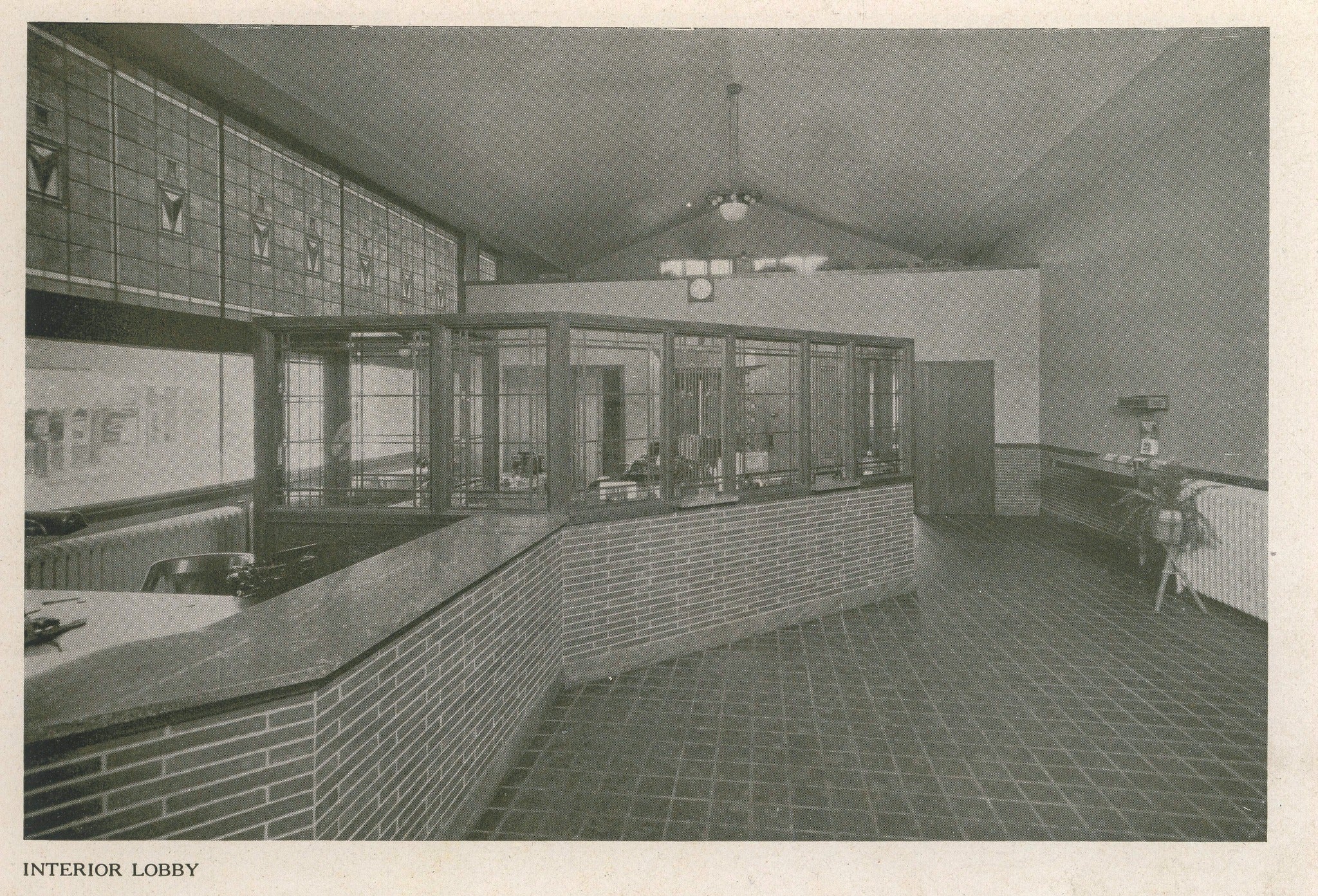 november 1927 western architect lithographic plates of purcell and elmslie’s first national bank (1920), located at 322 west main street, adams, mn.