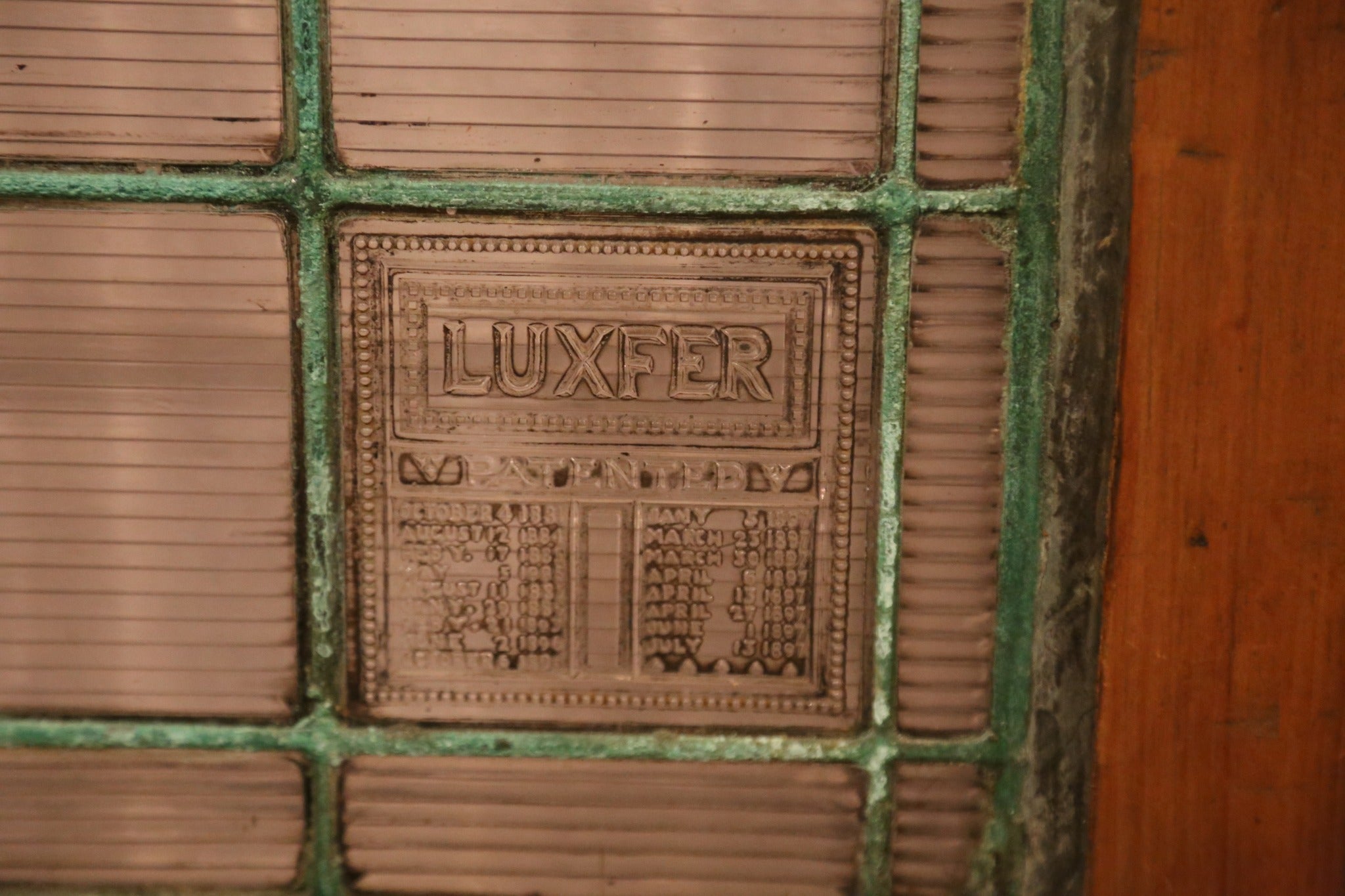 large lot of original 19th century rookery building luxfer prism glass tiles with intact sodered-joint copper caming