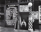 original c. 1930's american depression era single-sided  wall-mount exterior polychromatic vitreous enameled "modern service" barber pole trade sign from the south side of chicago