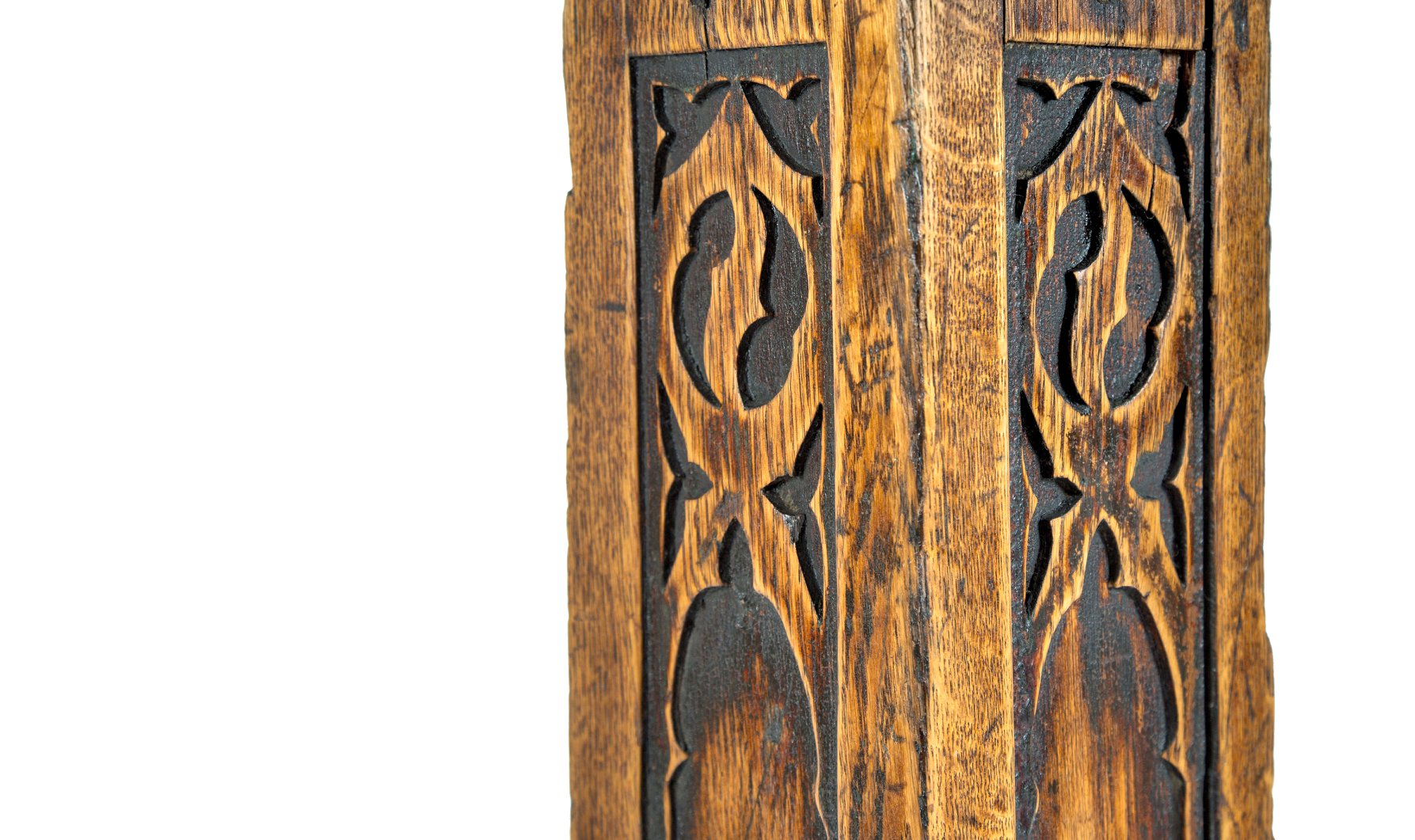 historically important adler and sullivan loeb apartment building quarter-sawn oak wood staircase newel post likely detailed by frank lloyd wright