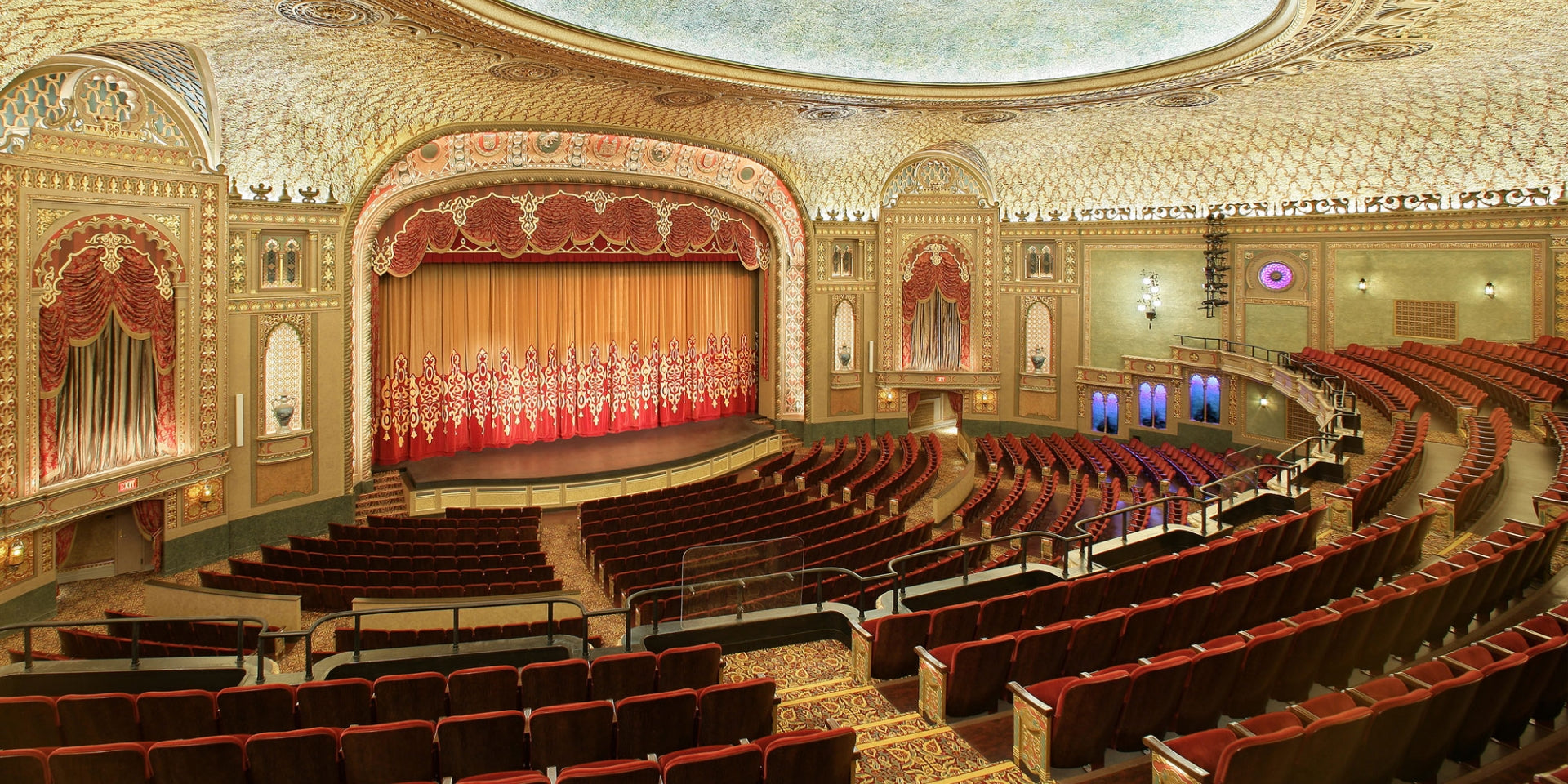group of three original one-of-a-kind silver gelatin prints depicting the tennessee theater's exterior horizontal marquee, interior auditorium, and projection booth