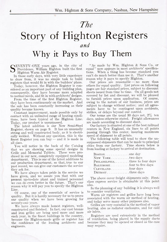 original  c. 1925 highton pocket book or booklet catalog containing several residential and commercial grilles and registers