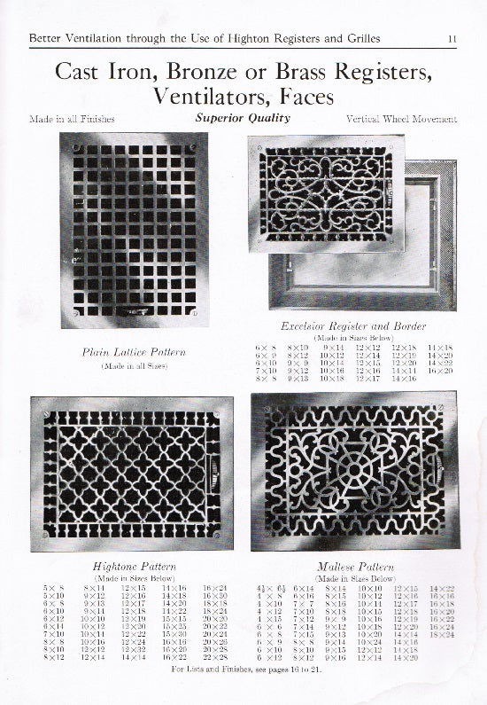 original  c. 1925 highton pocket book or booklet catalog containing several residential and commercial grilles and registers