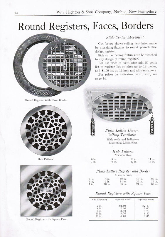 original  c. 1925 highton pocket book or booklet catalog containing several residential and commercial grilles and registers