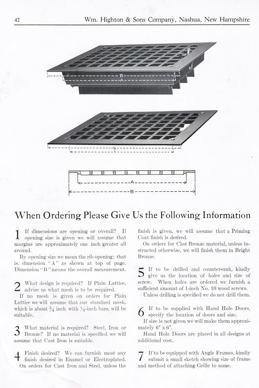 original  c. 1925 highton pocket book or booklet catalog containing several residential and commercial grilles and registers
