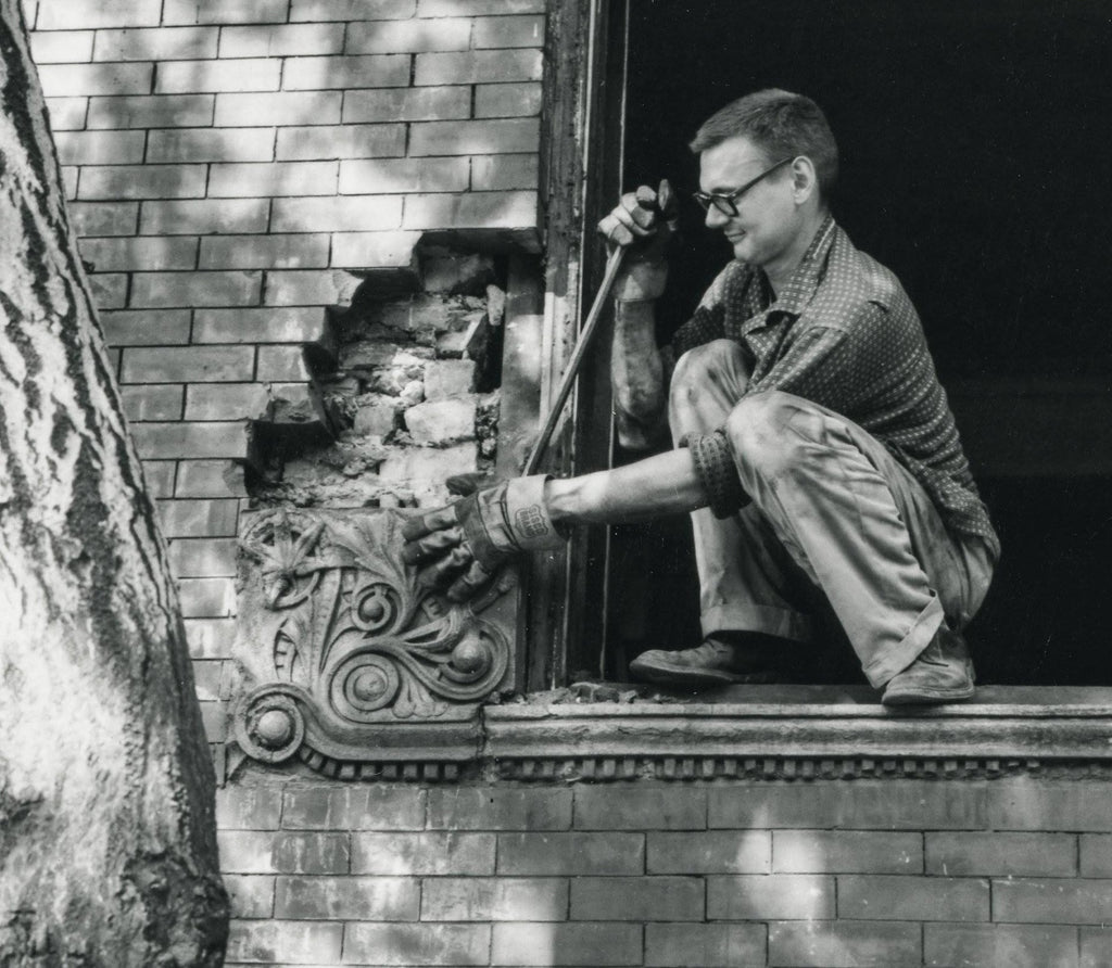 well-documented original john edelmann-designed ornamental cast iron tie-rod plate salvaged from dankmar adler's 1885 house