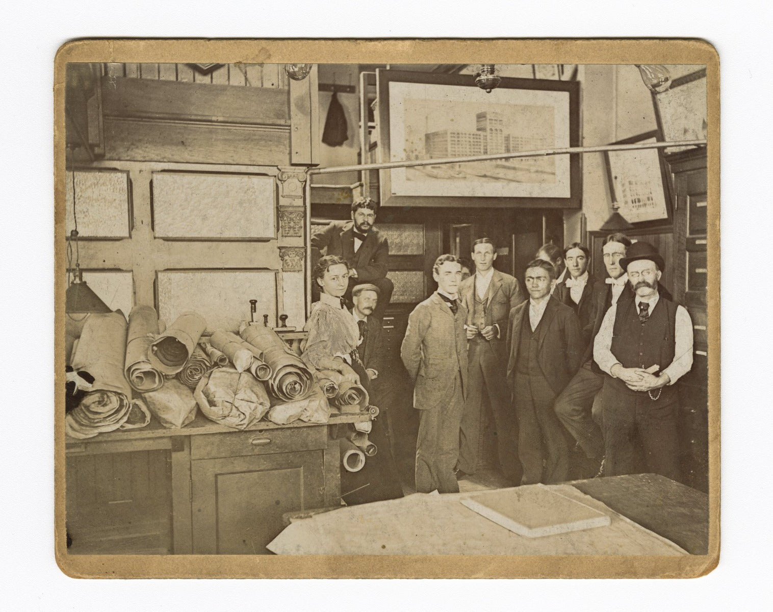 original oversized lithographic print of leiter ii building that originally hung in jenney and mundie's architectural office