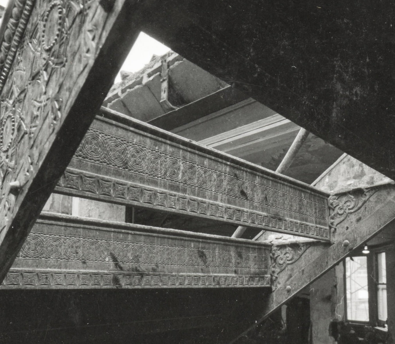 original 1893 copper-plated cast iron chicago stock exchange building interior staircase stringer fragment