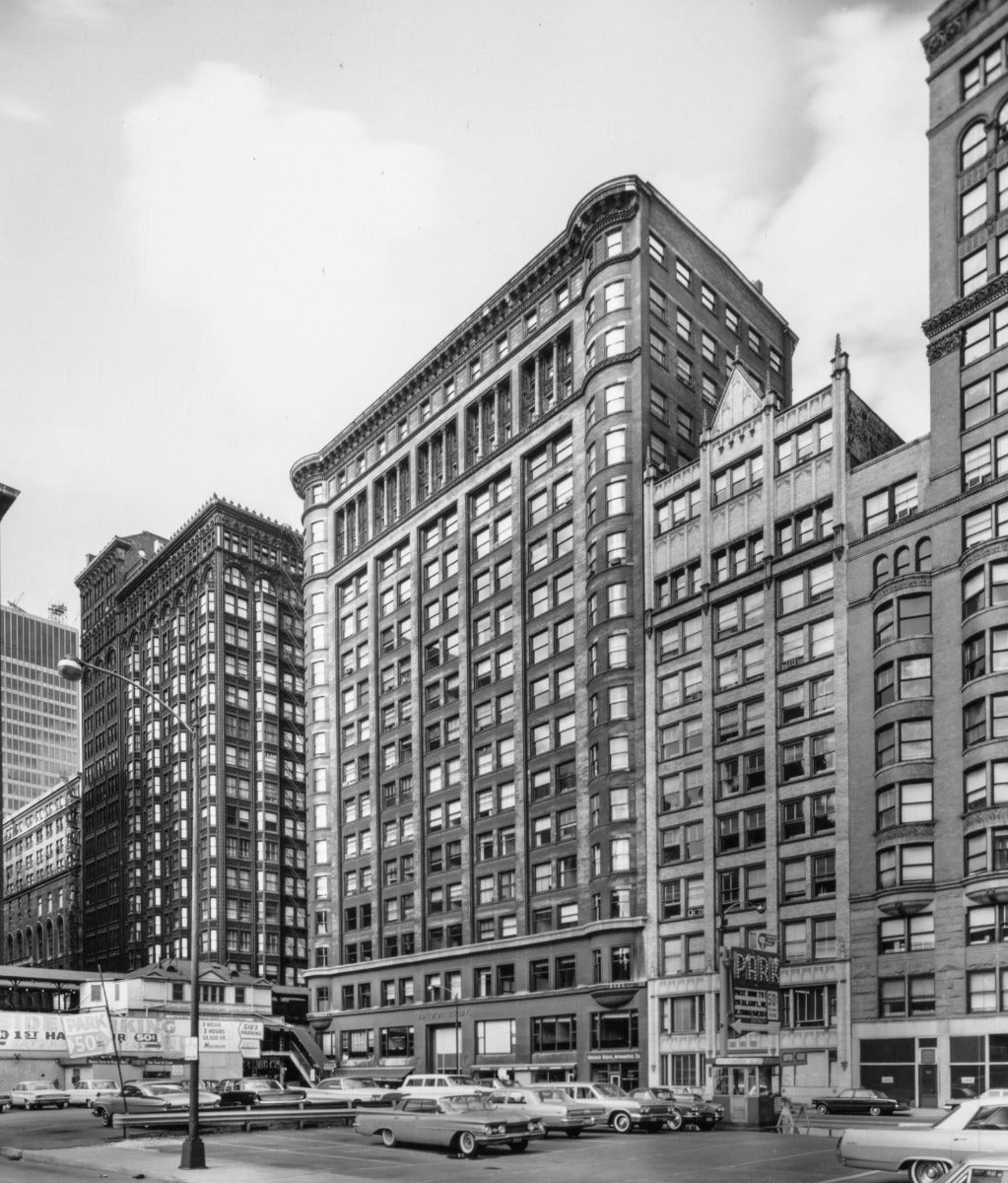 original simeon b. eisendrath-designed plymouth building interior lobby copper-plated cast iron newel post by winslow brothers of chicago