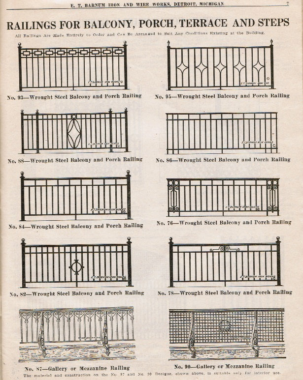 original c. 1929 e. t. barnum iron & wire works softbound "no. 750 hardware catalog" featuring iron fencing, window guards, fire escapes and other iron ornament