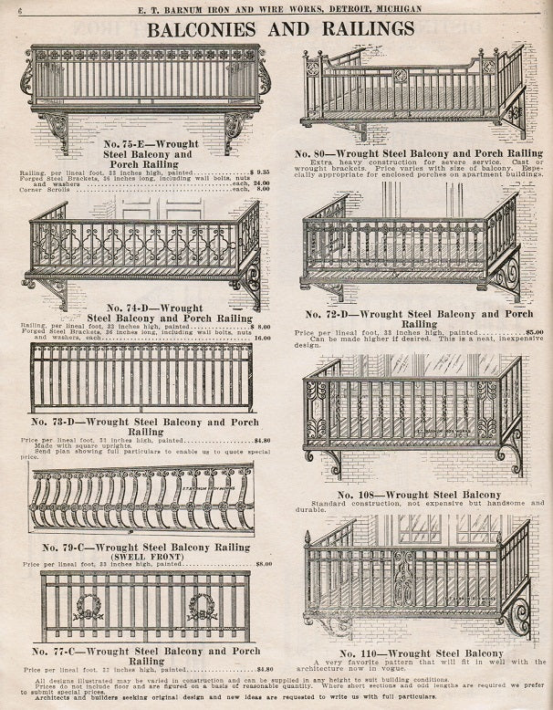 original c. 1929 e. t. barnum iron & wire works softbound "no. 750 hardware catalog" featuring iron fencing, window guards, fire escapes and other iron ornament