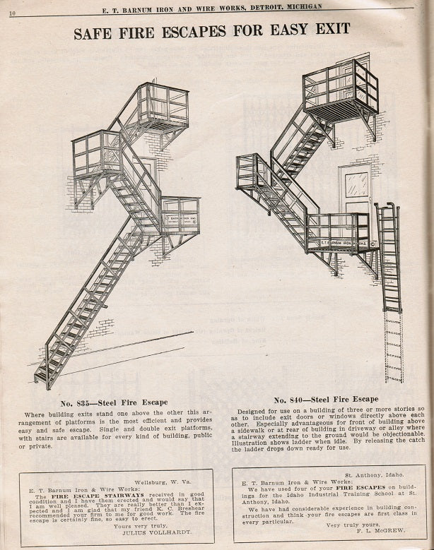 original c. 1929 e. t. barnum iron & wire works softbound "no. 750 hardware catalog" featuring iron fencing, window guards, fire escapes and other iron ornament