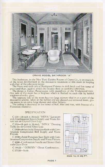 original early 1920's american softbound crane company "homes of comfort" catalog featuring plumbing fixtures for the heating and plumbing contractor