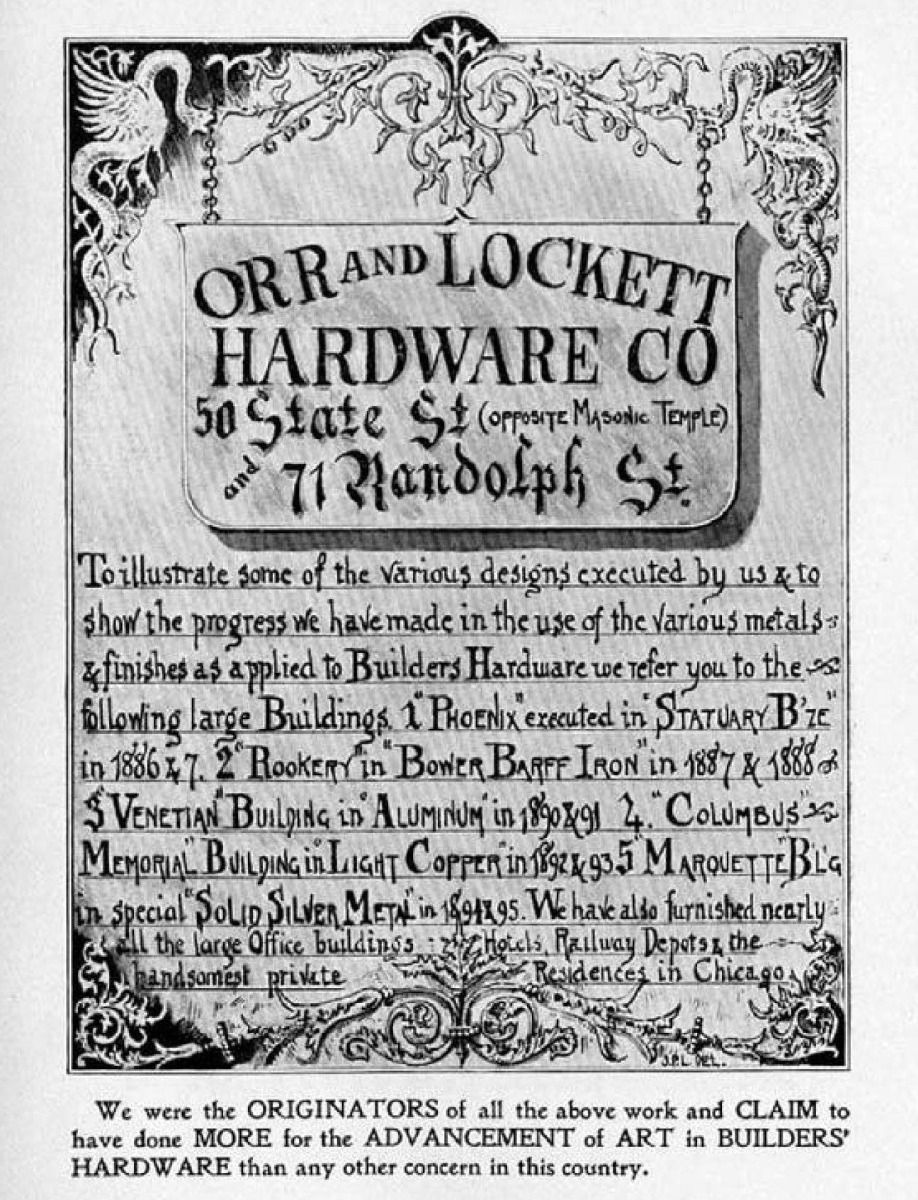 original louis h. sullivan-designed cast iron yale and towne chicago stock exchange building office door backlate and matching doorknob
