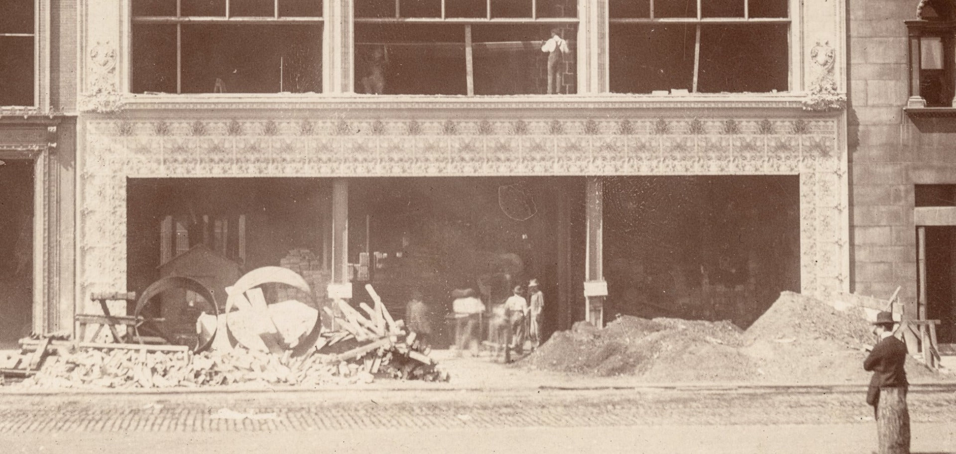 original fully documented museum quality laye 19th century louis sullivan-designed cream-colored gage building terra cotta facade fragment with custom built stand