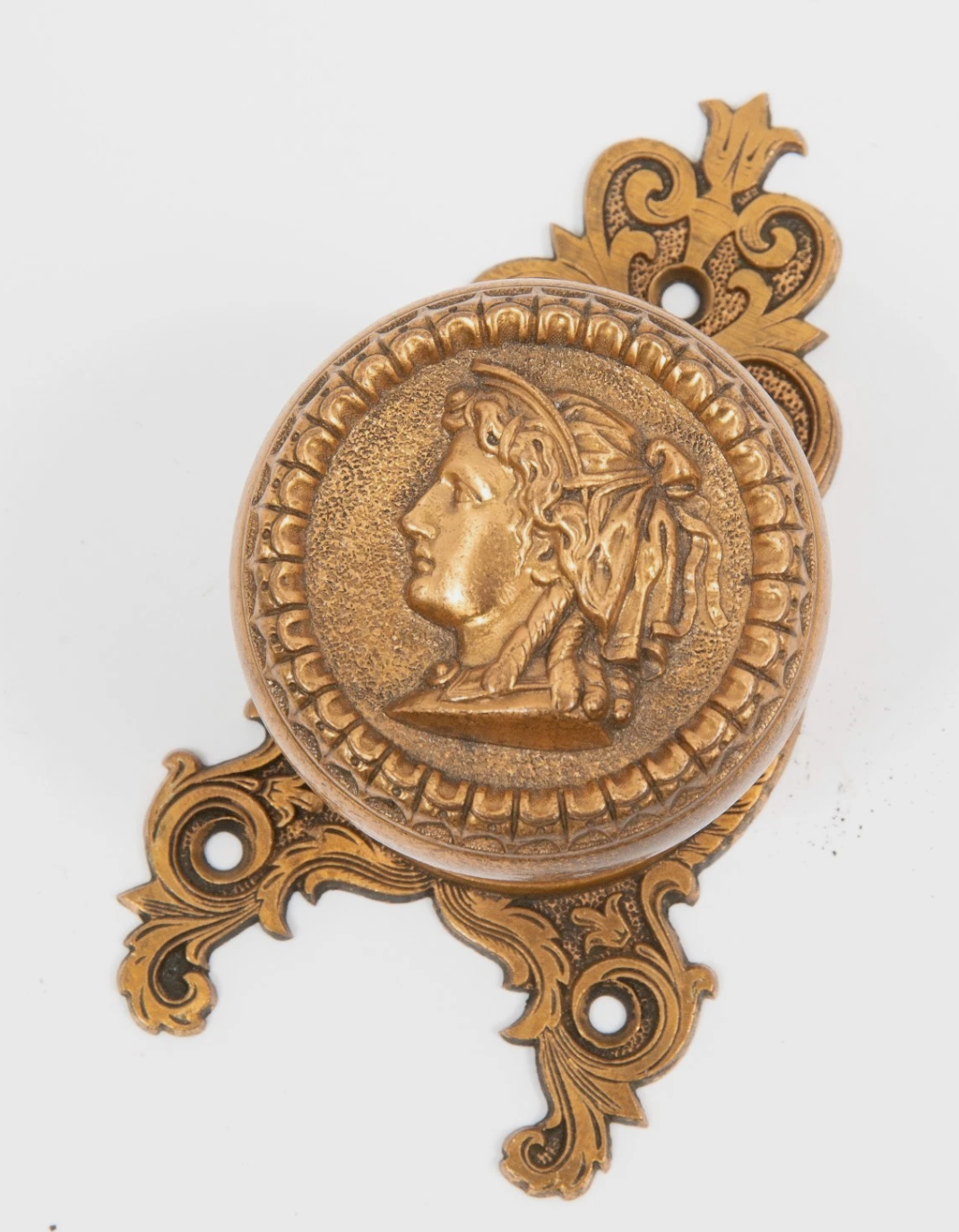 1870s gold wash mccc/re figural bronze doorknob and backplate