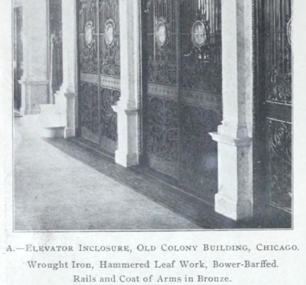 museum-quality original custom-designed holabird and root old colony building interior lobby elevator door medallion