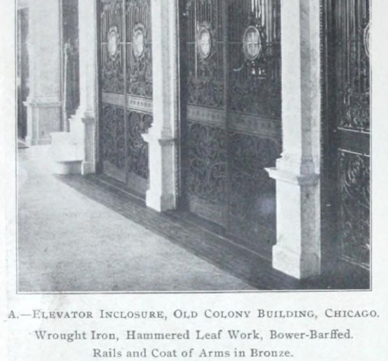 museum-quality original custom-designed holabird and root old colony building interior lobby elevator door medallion