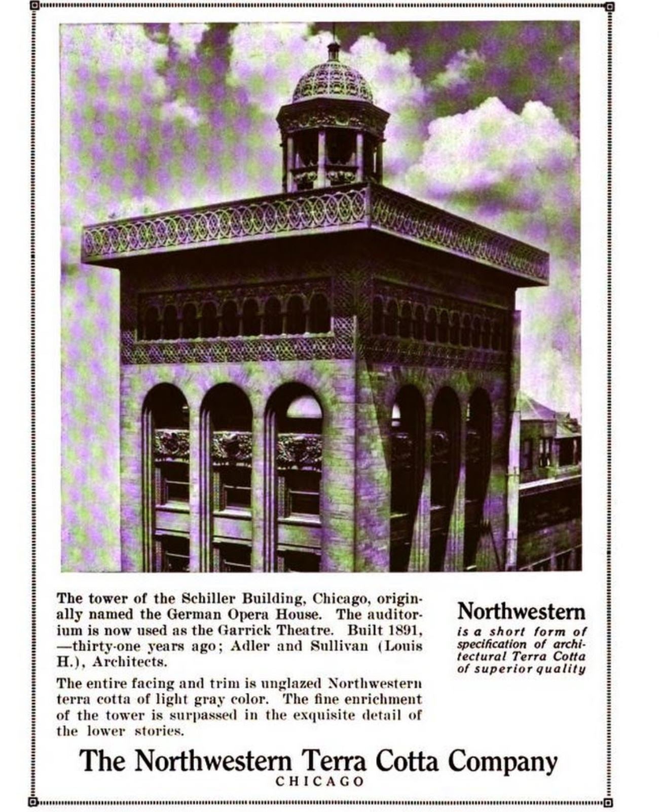 original 1891 historically important schiller or garrick theater ornamental buff-colored slip glazed terra cotta dentil blocks