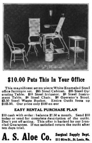 mobile late 1930's reinforced pressed and folded heavy gauge steel hospital examination room cart with opposed towel rods