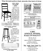 all original c. 1920's vintage industrial four-legged stationary factory stool with solid maple wood seat and slightly contoured oak backrest