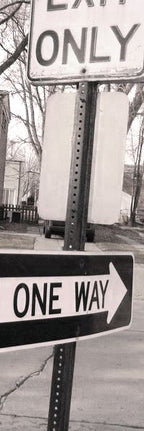 vintage american industrial single-sided heavy gauge steel "exit only" chicago city street sign with deeply embossed black enameled lettering