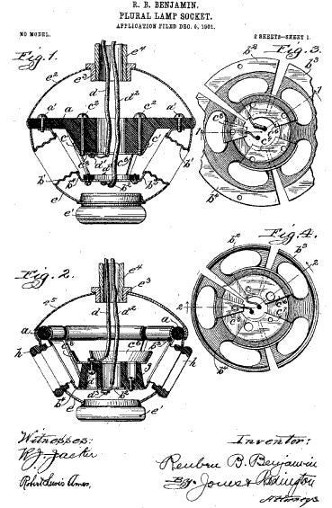 set of original early american industrial electric double lamp patented "benjamin" socket clusters with standard edison screw base plugs