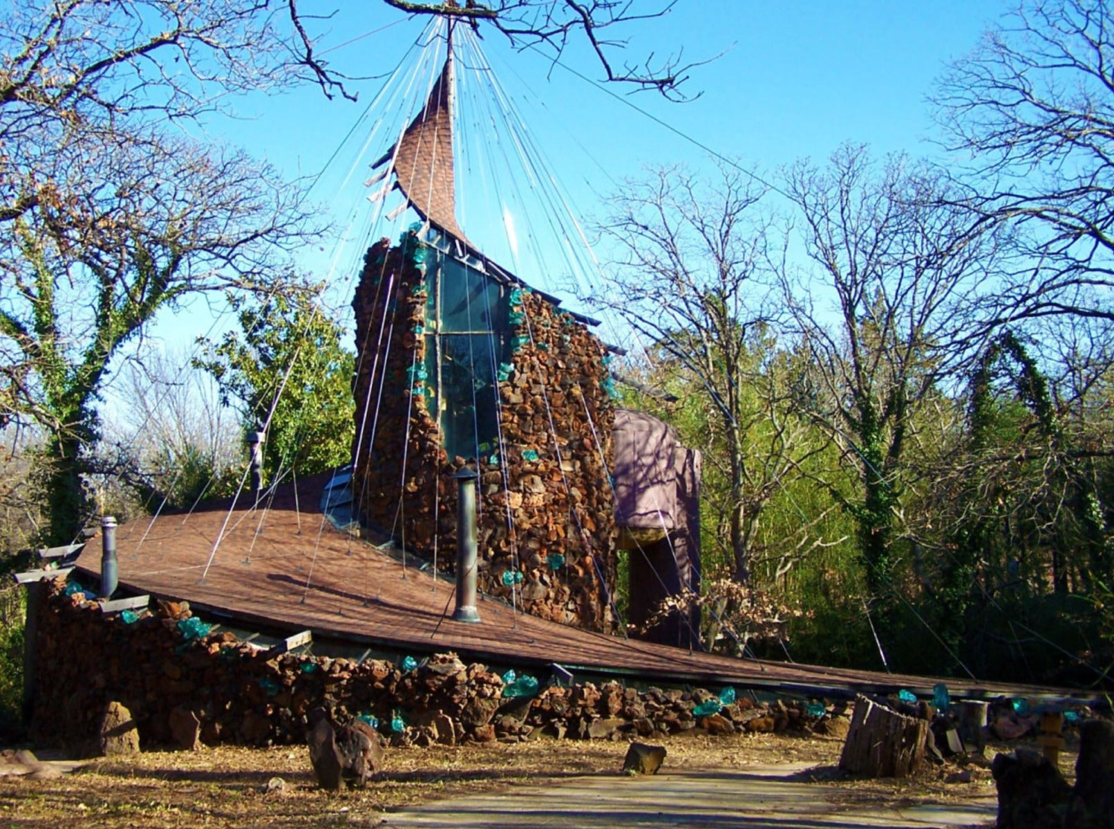 original oversized aqua green glass cullet salvaged from bruce goff's eugene bavinger house during its demolition