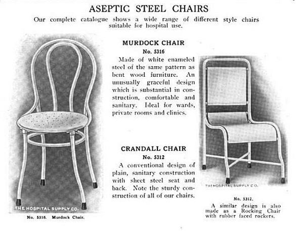 c. early 20th century american intact bedside "murdock" asylum chair comprised of lightweight tubular steel with silver enameled finish